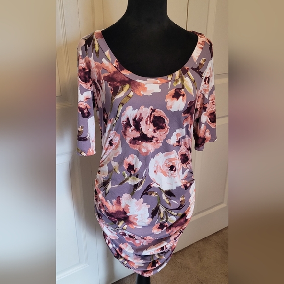 Mother Bee Maternity Floral Pattern Dress ROUCHED Size SMALL - Picture 2 of 9